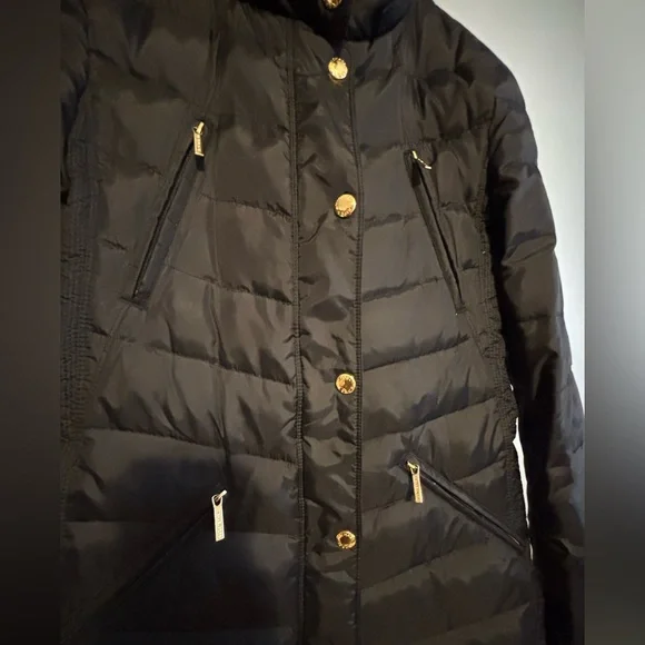 Michael Kors Women's Long Puffer Coat Size small black with gold see pics* - Picture 10 of 16